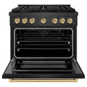ZLINE Autograph Edition 36 in. 5.2 cu. ft. Paramount Gas Range with 6 Burner Cooktop and Convection Gas Oven in Black Satin Stainless Steel and Champagne Bronze Accents, Open Box-Great Condition