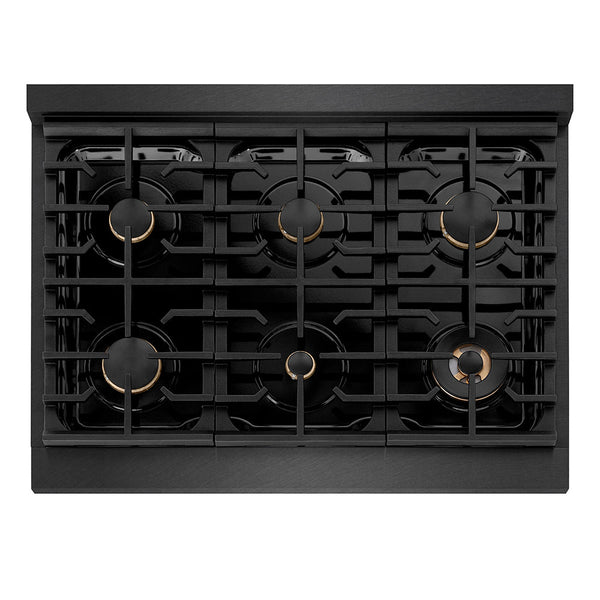 ZLINE Autograph Edition 36 in. 5.2 cu. ft. Paramount Gas Range with 6 Burner Cooktop and Convection Gas Oven in Black Satin Stainless Steel and Champagne Bronze Accents, Open Box-Good Condition