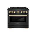 ZLINE Autograph Edition 36 in. 5.2 cu. ft. Paramount Gas Range with 6 Burner Cooktop and Convection Gas Oven in Black Satin Stainless Steel and Polished Gold Accents, Open Box-Great Condition