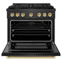 ZLINE Autograph Edition 36 in. 5.2 cu. ft. Paramount Gas Range with 6 Burner Cooktop and Convection Gas Oven in Black Satin Stainless Steel and Polished Gold Accents, Open Box-Good Condition