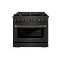 ZLINE Designer Collection 36 in. 5.2 cu. ft. Paramount Gas Range with 6 Burner Cooktop and Convection Gas Oven in Black Satin Stainless Steel with Matte Black and Champagne Bronze Accents, Open Box-Good Condition