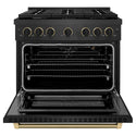 ZLINE Designer Collection 36 in. 5.2 cu. ft. Paramount Gas Range with 6 Burner Cooktop and Convection Gas Oven in Black Satin Stainless Steel with Matte Black and Champagne Bronze Accents, Open Box-Good Condition