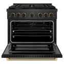 ZLINE Designer Collection 36 in. 5.2 cu. ft. Paramount Gas Range with 6 Burner Cooktop and Convection Gas Oven in Black Satin Stainless Steel with Matte Black and Champagne Bronze Accents, Open Box-Great Condition