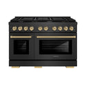ZLINE Autograph Edition 48 in. 6.7 cu. ft. Paramount Double Oven Gas Range with 8 Burner Cooktop in Black Satin Stainless Steel and Champagne Bronze Accents, Open Box-Good Condition