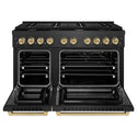 ZLINE Autograph Edition 48 in. 6.7 cu. ft. Paramount Double Oven Gas Range with 8 Burner Cooktop in Black Satin Stainless Steel and Champagne Bronze Accents, Open Box-Great Condition