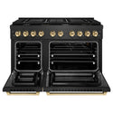 ZLINE Autograph Edition 48 in. 6.7 cu. ft. Paramount Double Oven Gas Range with 8 Burner Cooktop in Black Satin Stainless Steel and Polished Gold Accents (SGRBSZ-48-G)