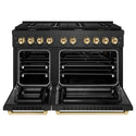 ZLINE Autograph Edition 48 in. 6.7 cu. ft. Paramount Double Oven Gas Range with 8 Burner Cooktop in Black Satin Stainless Steel and Polished Gold Accents, Open Box-Good Condition