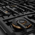 ZLINE Designer Collection 48 in. 6.7 cu. ft. Paramount Double Oven Gas Range with 8 Burner Cooktop in Black Satin Stainless Steel with Matte Black and Champagne Bronze Accents, Open Box-Great Condition