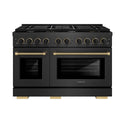 ZLINE Designer Collection 48 in. 6.7 cu. ft. Paramount Double Oven Gas Range with 8 Burner Cooktop in Black Satin Stainless Steel with Matte Black and Champagne Bronze Accents (SGRBSZ-48-MBCB)