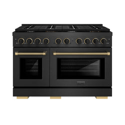 ZLINE Designer Collection 48 in. 6.7 cu. ft. Paramount Double Oven Gas Range with 8 Burner Cooktop in Black Satin Stainless Steel with Matte Black and Champagne Bronze Accents (SGRBSZ-48-MBCB)