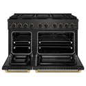 ZLINE Designer Collection 48 in. 6.7 cu. ft. Paramount Double Oven Gas Range with 8 Burner Cooktop in Black Satin Stainless Steel with Matte Black and Champagne Bronze Accents, Open Box-Great Condition