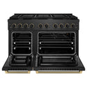 ZLINE Designer Collection 48 in. 6.7 cu. ft. Paramount Double Oven Gas Range with 8 Burner Cooktop in Black Satin Stainless Steel with Matte Black and Champagne Bronze Accents, Open Box-Good Condition