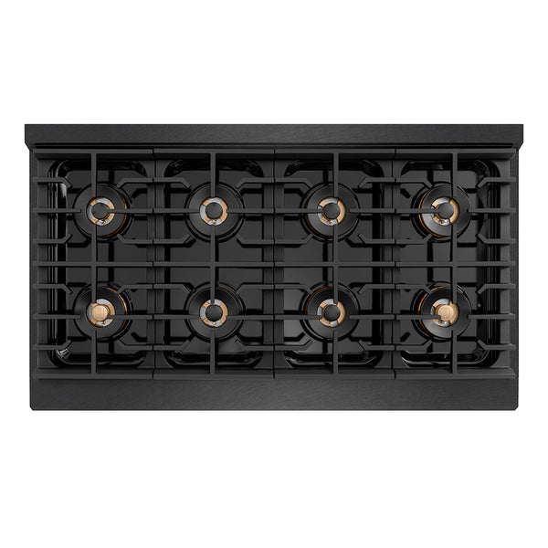 ZLINE Autograph Edition 48 in. 6.7 cu. ft. Paramount Gas Range with 8 Burner DuoPro™ Cooktop and Dual Ovens in Black Satin Stainless Steel and Polished Gold Accents (PSGRBSZ-48-G)