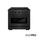 ZLINE 36 in. 5.2 cu. ft. Paramount Gas Range with 6 Burner DuoPro™ Cooktop and Convection Gas Oven in Black Satin Stainless Steel, Open Box-Great Condition