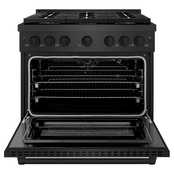 ZLINE 36 in. 5.2 cu. ft. Paramount Gas Range with 6 Burner DuoPro™ Cooktop and Convection Gas Oven in Black Satin Stainless Steel, Open Box-Great Condition