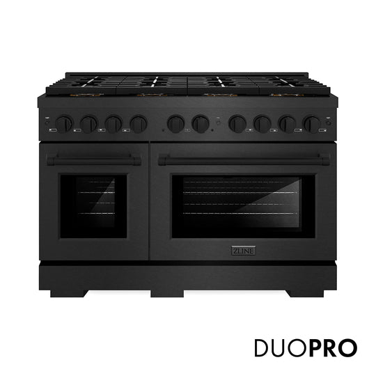 ZLINE 48 in. 6.7 cu. ft. Paramount Gas Range with 8 Burner DuoPro™ Cooktop and Dual Ovens in Black Satin Stainless Steel (PSGRBS-48)