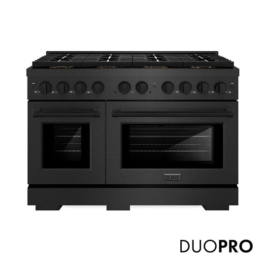 ZLINE 48 in. 6.7 cu. ft. Paramount Gas Range with 8 Burner DuoPro™ Cooktop and Dual Ovens in Black Satin Stainless Steel, Open Box-Good Condition