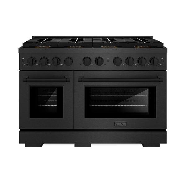ZLINE 48 in. 6.7 cu. ft. Paramount Gas Range with 8 Burner DuoPro™ Cooktop and Dual Ovens in Black Satin Stainless Steel, Open Box-Great Condition