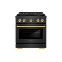 ZLINE Autograph Edition 30 in. 4.2 cu. ft. Paramount Gas Range with 4 Burner DuoPro™ Cooktop and Convection Gas Oven in Black Satin Stainless Steel and Champagne Bronze Accents, Open Box-Great Condition