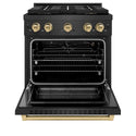 ZLINE Autograph Edition 30 in. 4.2 cu. ft. Paramount Gas Range with 4 Burner DuoPro™ Cooktop and Convection Gas Oven in Black Satin Stainless Steel and Champagne Bronze Accents, Open Box-Great Condition