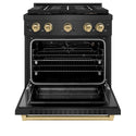 ZLINE Autograph Edition 30 in. 4.2 cu. ft. Paramount Gas Range with 4 Burner DuoPro™ Cooktop and Convection Gas Oven in Black Satin Stainless Steel and Champagne Bronze Accents, Open Box-Good Condition