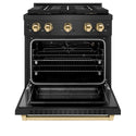 ZLINE Autograph Edition 30 in. 4.2 cu. ft. Paramount Gas Range with 4 Burner DuoPro™ Cooktop and Convection Gas Oven in Black Satin Stainless Steel and Polished Gold Accents, Open Box-Great Condition