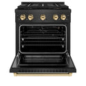 ZLINE Autograph Edition 30 in. 4.2 cu. ft. Paramount Gas Range with 4 Burner DuoPro™ Cooktop and Convection Gas Oven in Black Satin Stainless Steel and Polished Gold Accents, Open Box-Good Condition