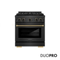 ZLINE Designer Collection 30 in. 4.2 cu. ft. Paramount Gas Range with 4 Burner DuoPro™ Cooktop and Convection Gas Oven in Black Satin Stainless Steel with Matte Black and Champagne Bronze Accents, Open Box-Good Condition
