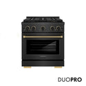 ZLINE Designer Collection 30 in. 4.2 cu. ft. Paramount Gas Range with 4 Burner DuoPro™ Cooktop and Convection Gas Oven in Black Satin Stainless Steel with Matte Black and Champagne Bronze Accents (PSGRBSZ-30-MBCB)