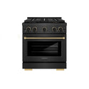 ZLINE Designer Collection 30 in. 4.2 cu. ft. Paramount Gas Range with 4 Burner DuoPro™ Cooktop and Convection Gas Oven in Black Satin Stainless Steel with Matte Black and Champagne Bronze Accents, Open Box-Great Condition