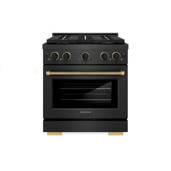 ZLINE Designer Collection 30 in. 4.2 cu. ft. Paramount Gas Range with 4 Burner DuoPro™ Cooktop and Convection Gas Oven in Black Satin Stainless Steel with Matte Black and Champagne Bronze Accents (PSGRBSZ-30-MBCB)