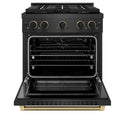 ZLINE Designer Collection 30 in. 4.2 cu. ft. Paramount Gas Range with 4 Burner DuoPro™ Cooktop and Convection Gas Oven in Black Satin Stainless Steel with Matte Black and Champagne Bronze Accents, Open Box-Good Condition