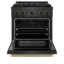 ZLINE Designer Collection 30 in. 4.2 cu. ft. Paramount Gas Range with 4 Burner DuoPro™ Cooktop and Convection Gas Oven in Black Satin Stainless Steel with Matte Black and Champagne Bronze Accents, Open Box-Great Condition
