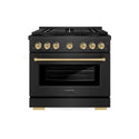 ZLINE Autograph Edition 36 in. 5.2 cu. ft. Paramount Gas Range with 6 Burner DuoPro™ Cooktop and Convection Gas Oven in Black Satin Stainless Steel and Champagne Bronze Accents, Open Box-Great Condition