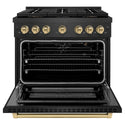 ZLINE Autograph Edition 36 in. 5.2 cu. ft. Paramount Gas Range with 6 Burner DuoPro™ Cooktop and Convection Gas Oven in Black Satin Stainless Steel and Champagne Bronze Accents, Open Box-Good Condition
