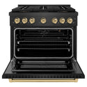 ZLINE Autograph Edition 36 in. 5.2 cu. ft. Paramount Gas Range with 6 Burner DuoPro™ Cooktop and Convection Gas Oven in Black Satin Stainless Steel and Champagne Bronze Accents, Open Box-Great Condition