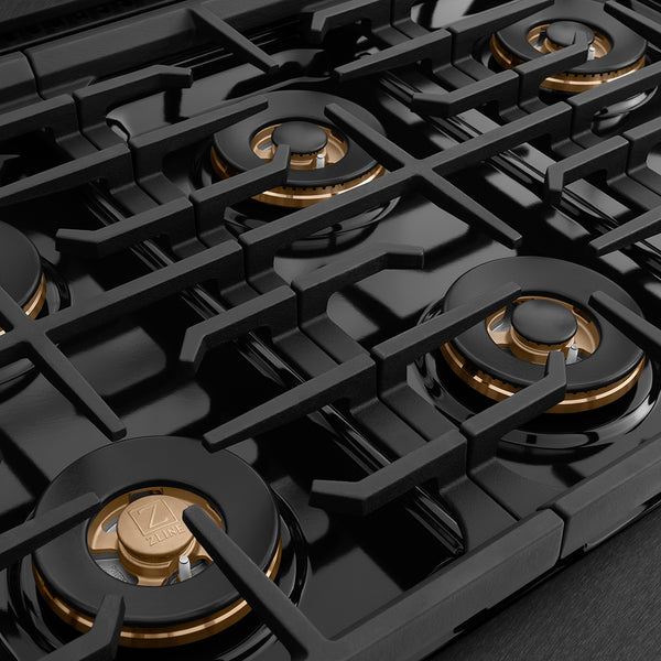 ZLINE Autograph Edition 36 in. 5.2 cu. ft. Paramount Gas Range with 6 Burner DuoPro™ Cooktop and Convection Gas Oven in Black Satin Stainless Steel and Polished Gold Accents (PSGRBSZ-36-G)