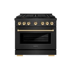 ZLINE Autograph Edition 36 in. 5.2 cu. ft. Paramount Gas Range with 6 Burner DuoPro™ Cooktop and Convection Gas Oven in Black Satin Stainless Steel and Polished Gold Accents (PSGRBSZ-36-G)
