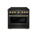 ZLINE Autograph Edition 36 in. 5.2 cu. ft. Paramount Gas Range with 6 Burner DuoPro™ Cooktop and Convection Gas Oven in Black Satin Stainless Steel and Polished Gold Accents, Open Box-Good Condition