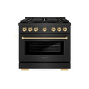 ZLINE Autograph Edition 36 in. 5.2 cu. ft. Paramount Gas Range with 6 Burner DuoPro™ Cooktop and Convection Gas Oven in Black Satin Stainless Steel and Polished Gold Accents, Open Box-Great Condition