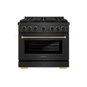 ZLINE Designer Collection 36 in. 5.2 cu. ft. Paramount Gas Range with 6 Burner DuoPro™ Cooktop and Convection Gas Oven in Black Satin Stainless Steel with Matte Black and Champagne Bronze Accents, Open Box-Good Condition