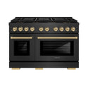 ZLINE Autograph Edition 48 in. 6.7 cu. ft. Paramount Gas Range with 8 Burner DuoPro™ Cooktop and Dual Ovens in Black Satin Stainless Steel and Champagne Bronze Accents, Open Box-Great Condition