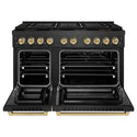 ZLINE Autograph Edition 48 in. 6.7 cu. ft. Paramount Gas Range with 8 Burner DuoPro™ Cooktop and Dual Ovens in Black Satin Stainless Steel and Champagne Bronze Accents, Open Box-Good Condition