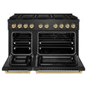 ZLINE Autograph Edition 48 in. 6.7 cu. ft. Paramount Gas Range with 8 Burner DuoPro™ Cooktop and Dual Ovens in Black Satin Stainless Steel and Champagne Bronze Accents, Open Box-Great Condition