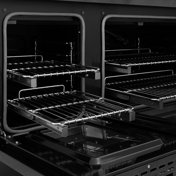 ZLINE Autograph Edition 48 in. 6.7 cu. ft. Paramount Gas Range with 8 Burner DuoPro™ Cooktop and Dual Ovens in Black Satin Stainless Steel and Champagne Bronze Accents (PSGRBSZ-48-CB)