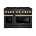 ZLINE Autograph Edition 48 in. 6.7 cu. ft. Paramount Gas Range with 8 Burner DuoPro™ Cooktop and Dual Ovens in Black Satin Stainless Steel and Polished Gold Accents, Open Box-Good Condition