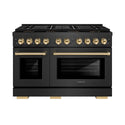 ZLINE Autograph Edition 48 in. 6.7 cu. ft. Paramount Gas Range with 8 Burner DuoPro™ Cooktop and Dual Ovens in Black Satin Stainless Steel and Polished Gold Accents, Open Box-Great Condition