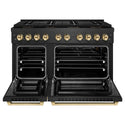 ZLINE Autograph Edition 48 in. 6.7 cu. ft. Paramount Gas Range with 8 Burner DuoPro™ Cooktop and Dual Ovens in Black Satin Stainless Steel and Polished Gold Accents, Open Box-Great Condition