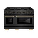 ZLINE Designer Collection 48 in. 6.7 cu. ft. Paramount Gas Range with 8 Burner DuoPro™ Cooktop and Dual Ovens in Black Satin Stainless Steel with Matte Black and Champagne Bronze Accents, Open Box-Great Condition