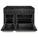 ZLINE Designer Collection 48 in. 6.7 cu. ft. Paramount Gas Range with 8 Burner DuoPro™ Cooktop and Dual Ovens in Black Satin Stainless Steel with Matte Black and Champagne Bronze Accents, Open Box-Good Condition
